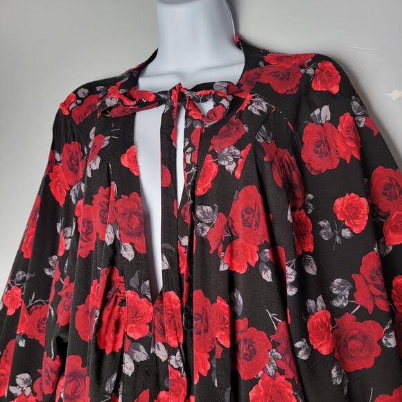 Torrid Size 4 Dress Black Red Roses Floral Front Tie Pockets Boho Whimsygoth - Picture 8 of 10
